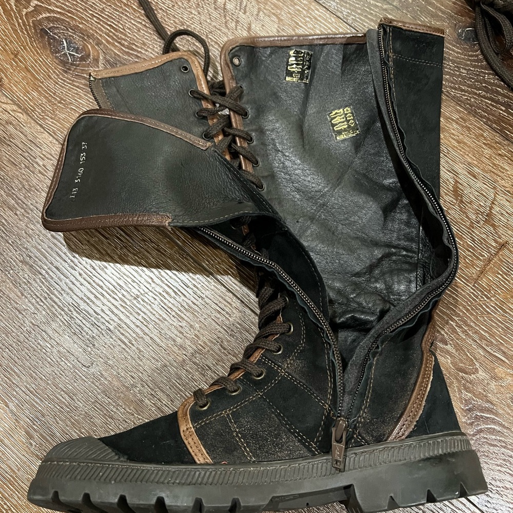 Pataugas Black and Brown Lace-Up Tall Boots size 7 - Picture 8 of 10